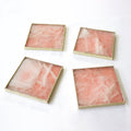 Porta-Copos de Ágata Quartzo Rosa | Kit 4 Peças Quadradas