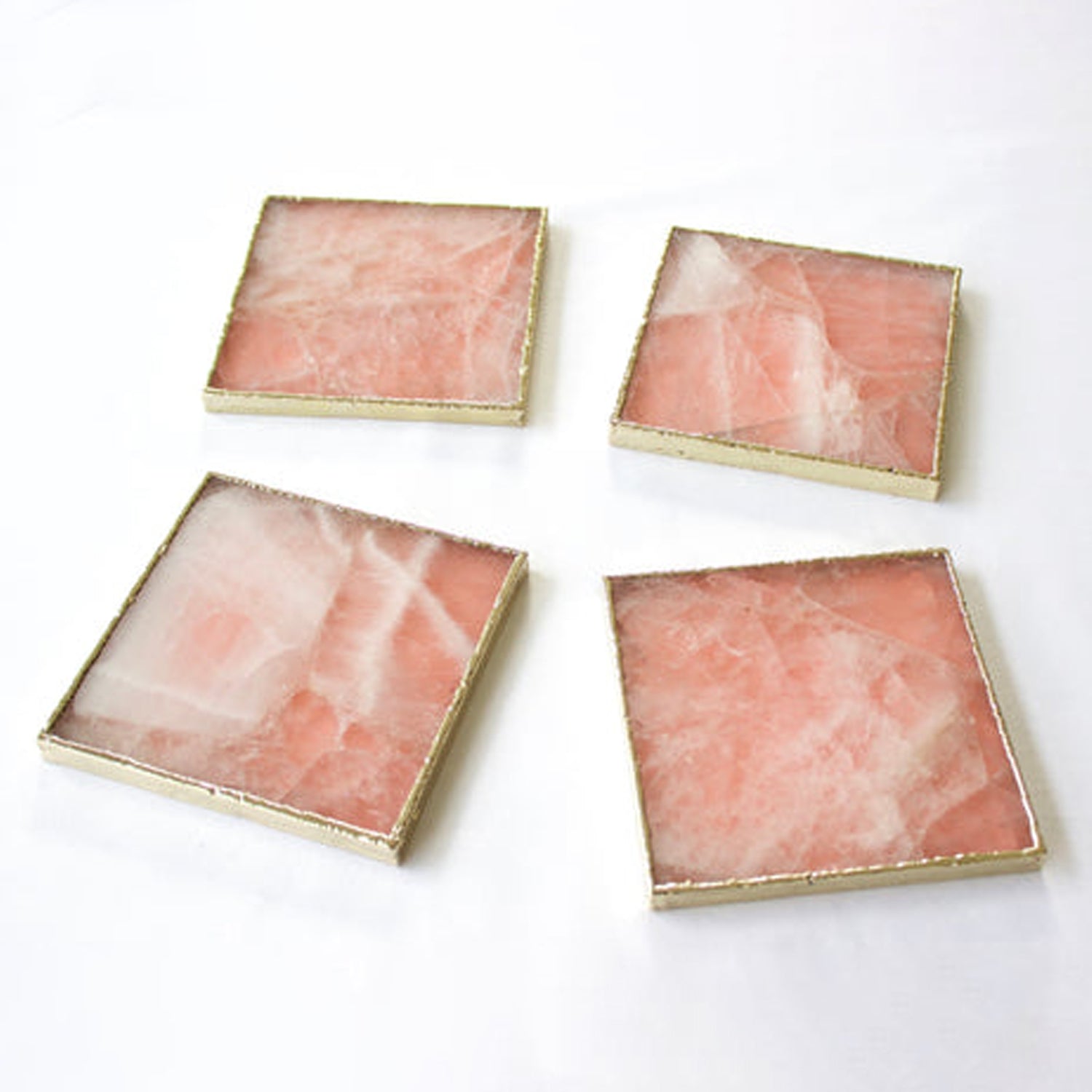 Porta-Copos de Ágata Quartzo Rosa | Kit 4 Peças Quadradas