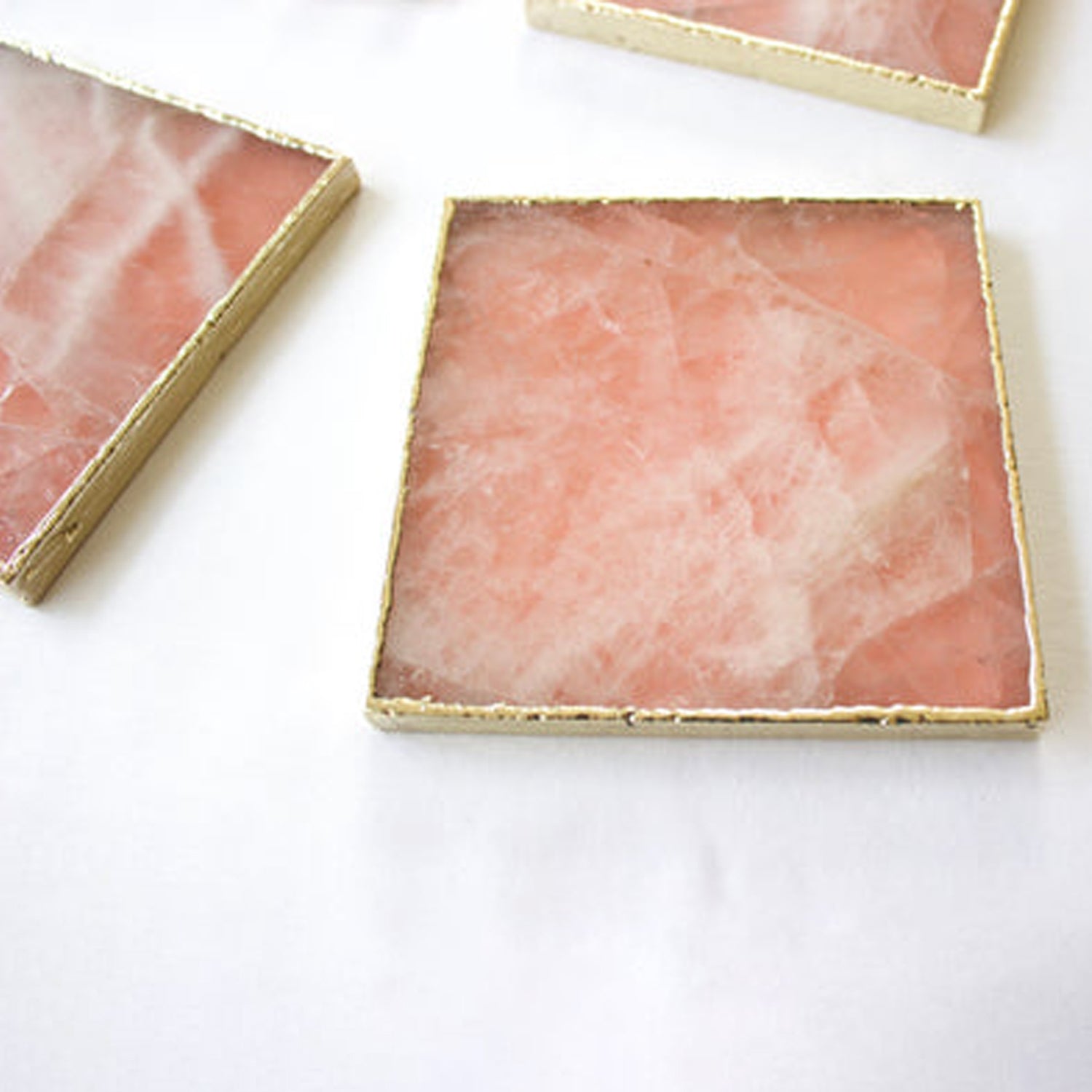 Porta-Copos de Ágata Quartzo Rosa | Kit 4 Peças Quadradas