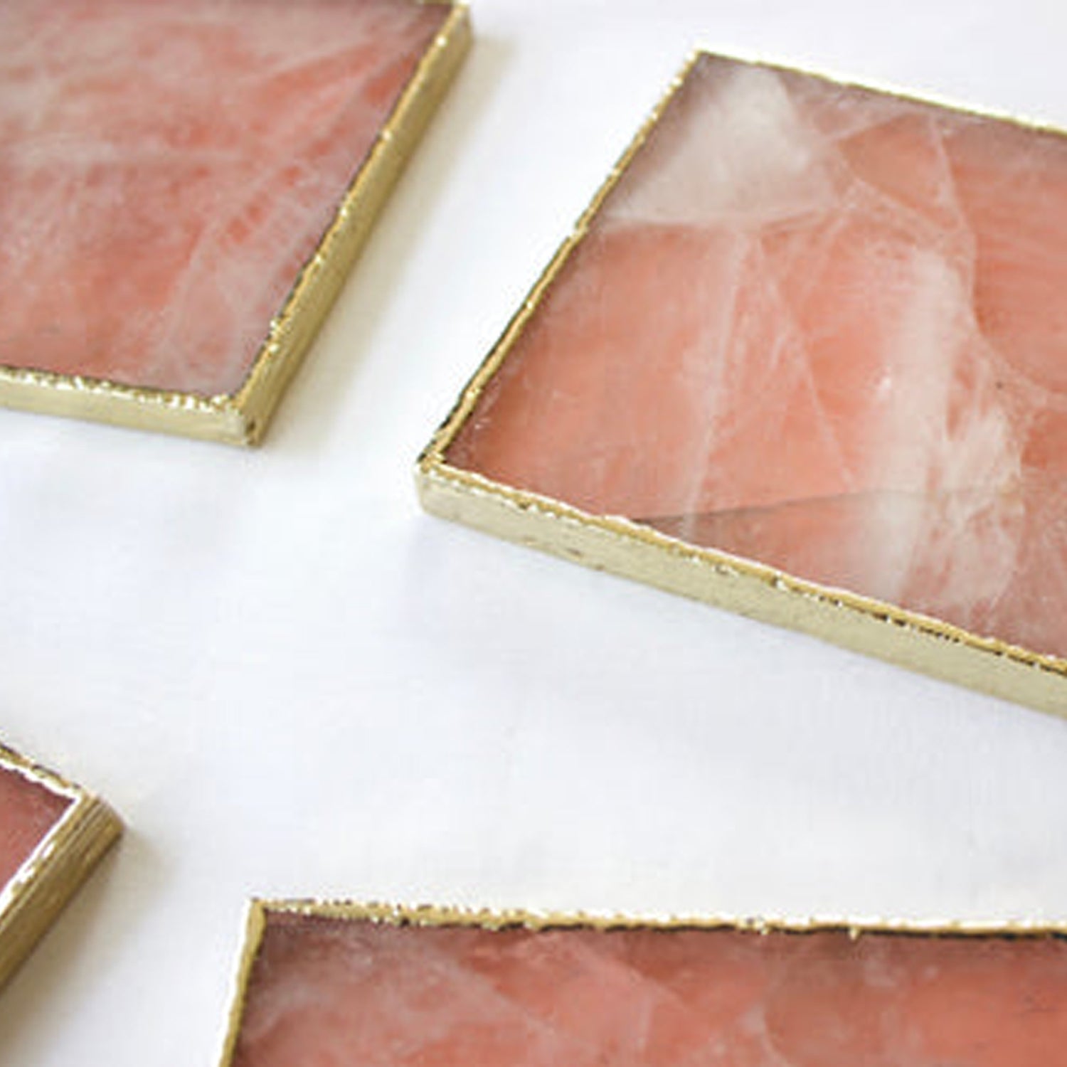 Porta-Copos de Ágata Quartzo Rosa | Kit 4 Peças Quadradas