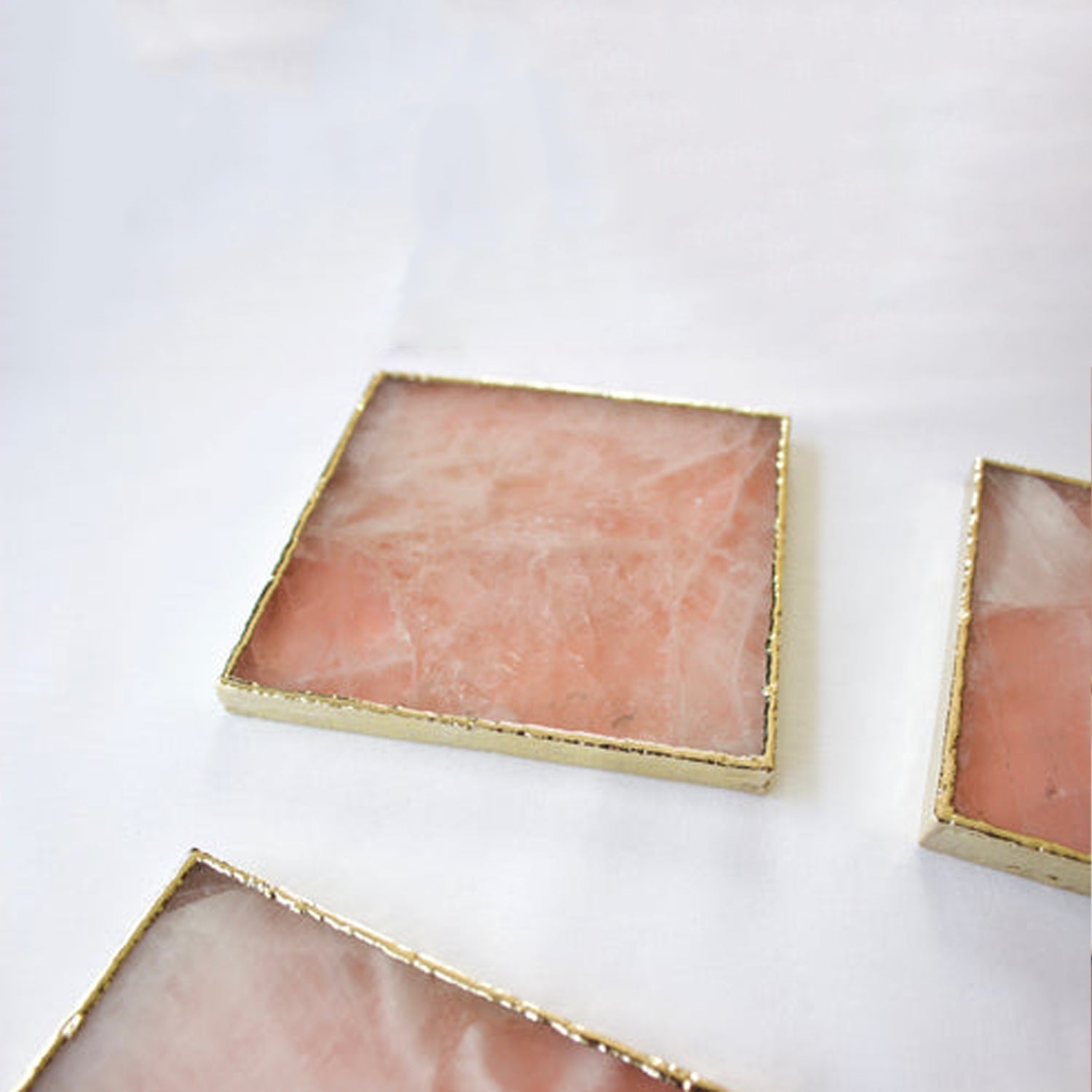 Porta-Copos de Ágata Quartzo Rosa | Kit 4 Peças Quadradas