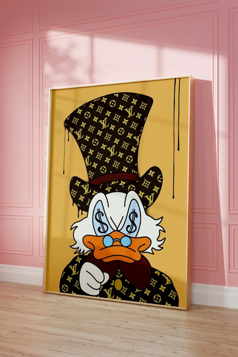 Luxury Duck Cartoon Poster · Money Eyes Design · Pop Art Illustration · Street Art Style · Moderne Wandkunst · Print ohne Rahmen