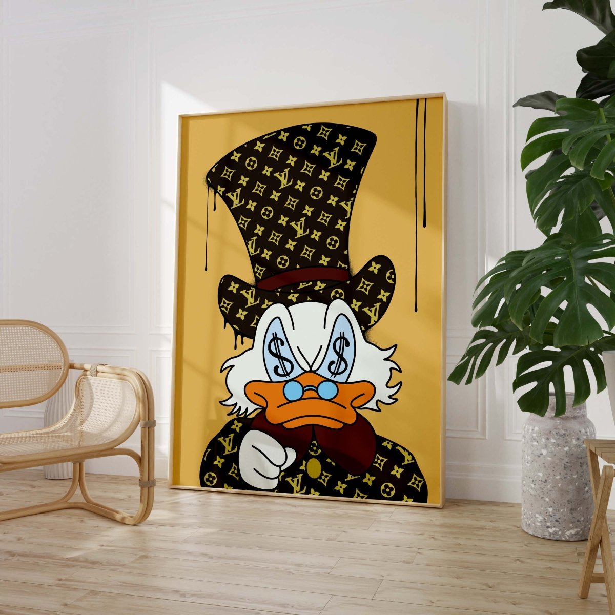 Luxury Duck Cartoon Poster · Money Eyes Design · Pop Art Illustration · Street Art Style · Moderne Wandkunst · Print ohne Rahmen