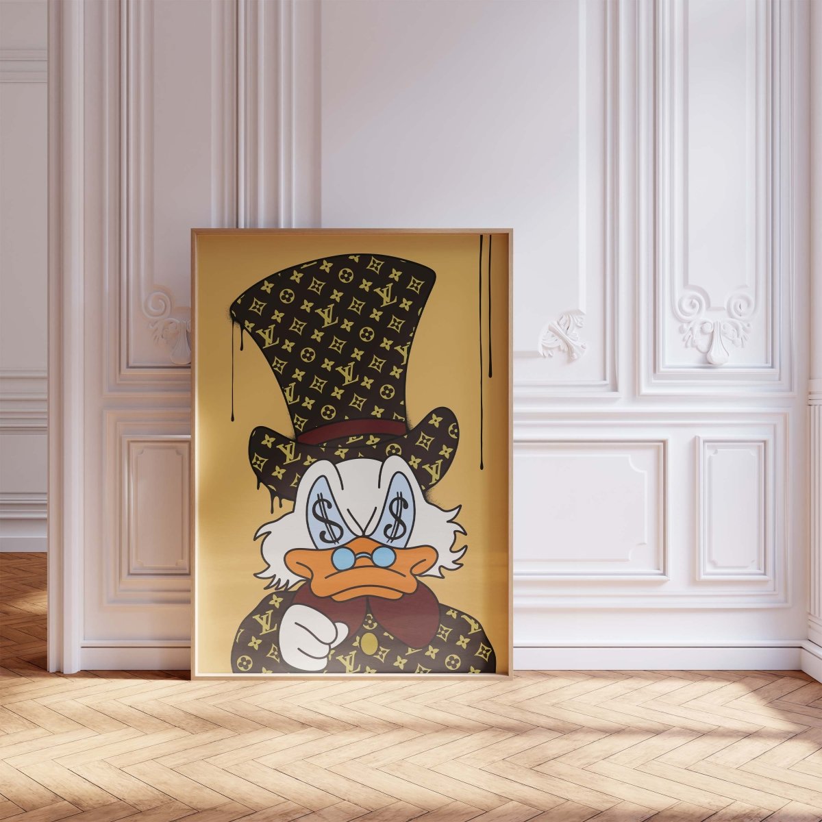 Luxury Duck Cartoon Poster · Money Eyes Design · Pop Art Illustration · Street Art Style · Moderne Wandkunst · Print ohne Rahmen