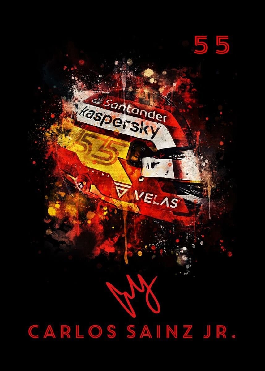 Poster Formel 1 Helm Aquarell Rennfahrer Name Unterschrift Rennnummer · Deko Print ohne Rahmen