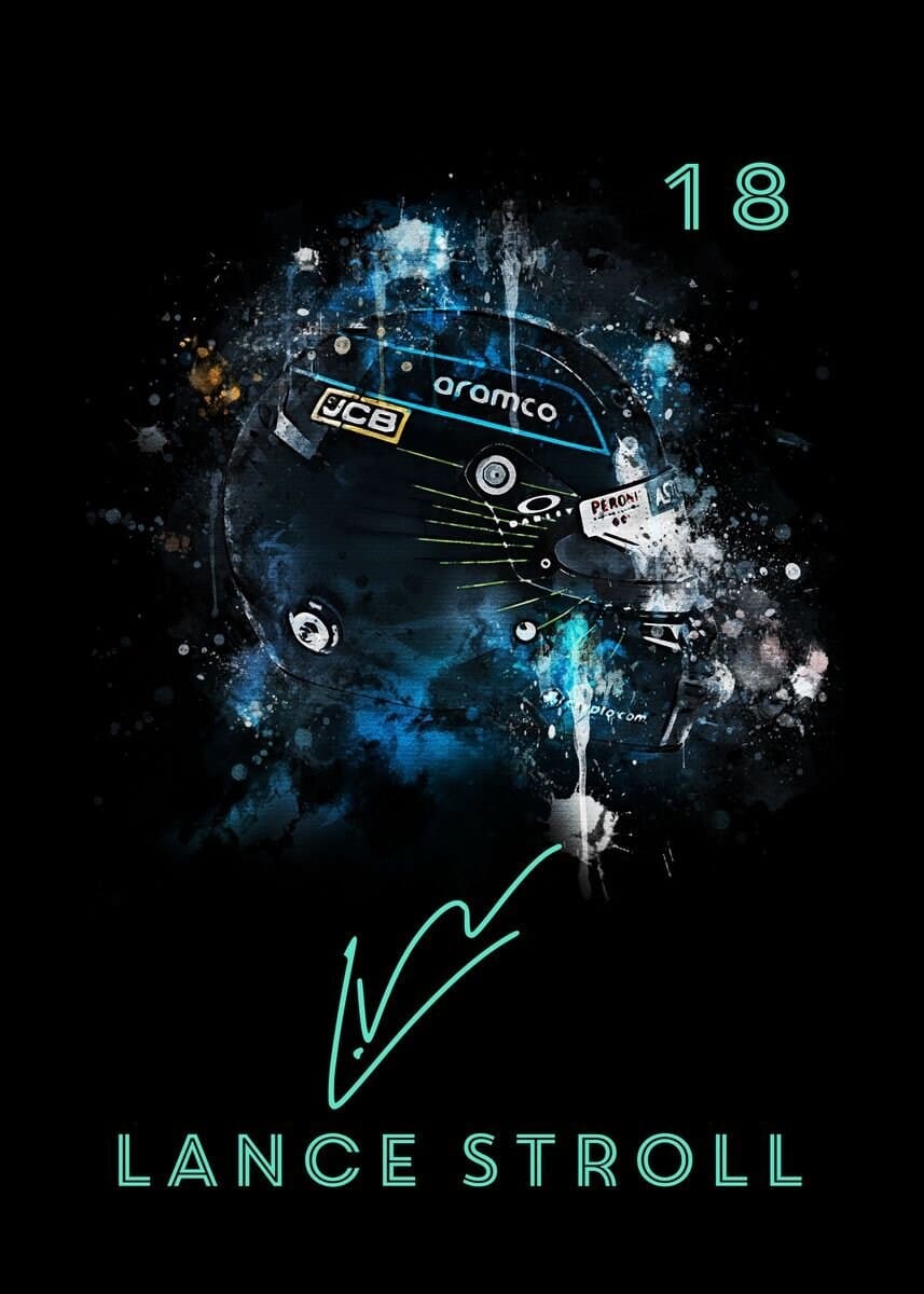 Poster Formel 1 Helm Aquarell Rennfahrer Name Unterschrift Rennnummer · Deko Print ohne Rahmen