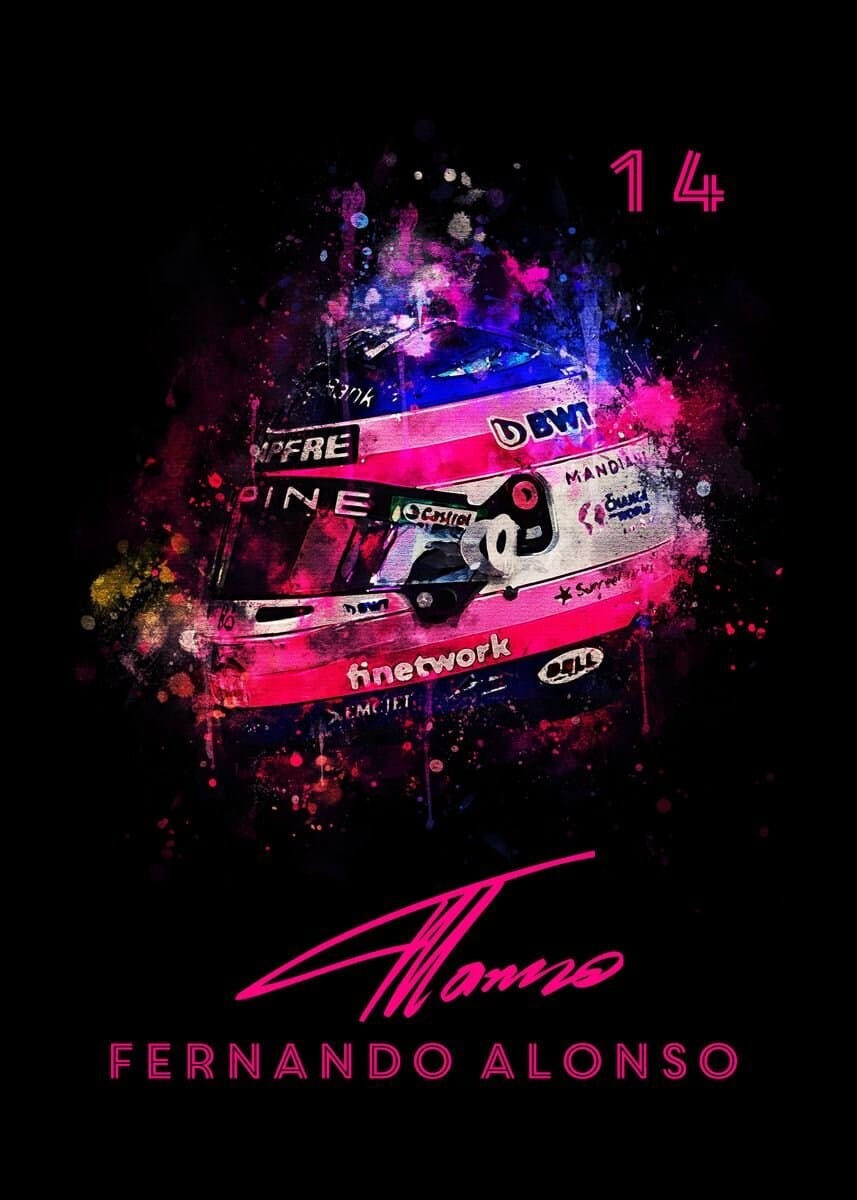 Poster Formel 1 Helm Aquarell Rennfahrer Name Unterschrift Rennnummer · Deko Print ohne Rahmen