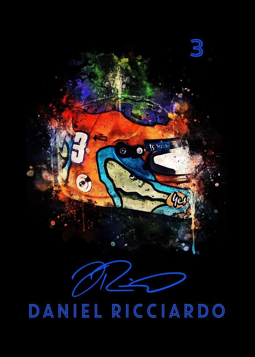 Poster Formel 1 Helm Aquarell Rennfahrer Name Unterschrift Rennnummer · Deko Print ohne Rahmen